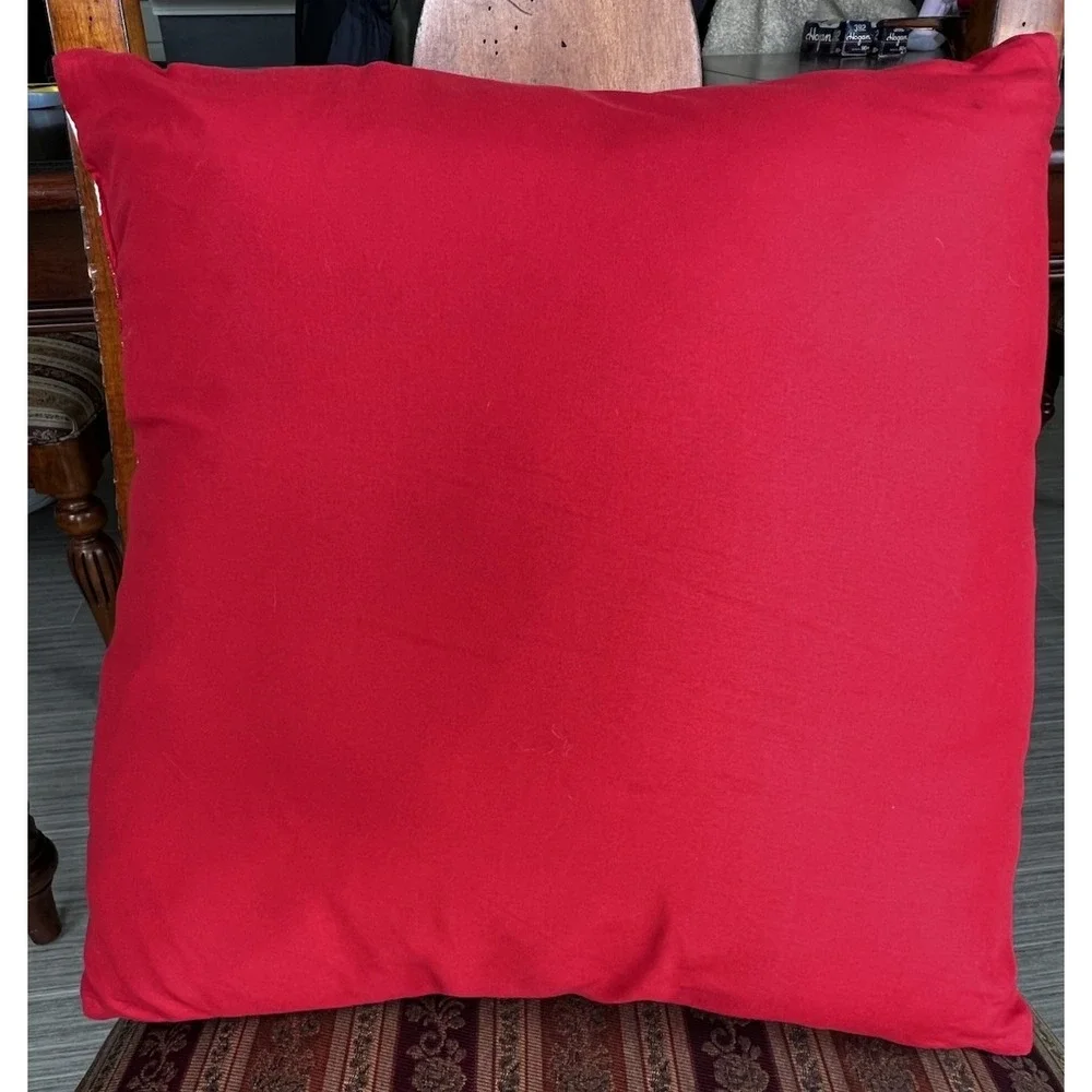 Poinsettia Tapestry Throw Pillow Red‎ Green Gold Christmas Holiday Flower 16x16